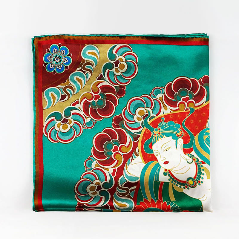 Buddha Stones Dunhuang rebote Pipa frescos voladores 100% bufanda de seda de morera chal Dunhuang de grado premium 6A