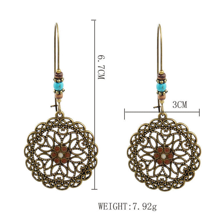 Pendientes colgantes redondos de la suerte con diseño de flores