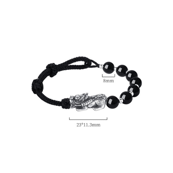Buddha Stones, Plata de Ley 999, FengShui PiXiu, obsidiana negra Natural, pulsera resistente con cuentas de plata esterlina 925