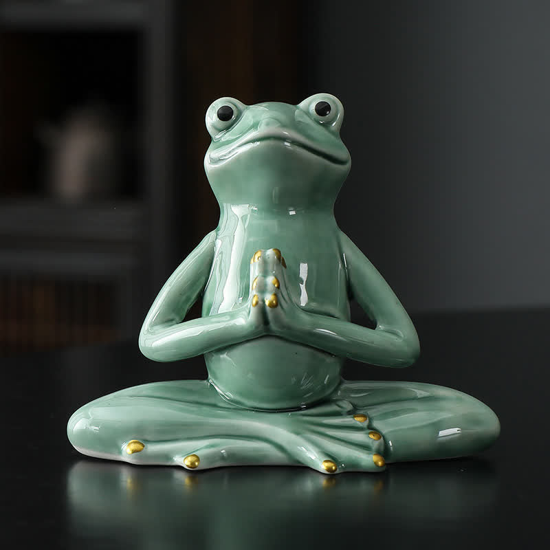 Decoración de estatua de rana Zen de cerámica meditando - Rana rezando - Verde - image 1