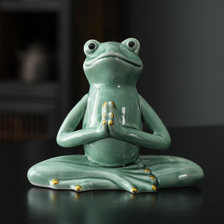 Decoración de estatua de rana Zen de cerámica meditando - Rana rezando - Verde - image 1