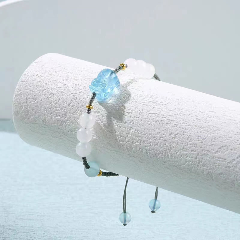 Pulsera curativa de jade blanco PiXiu Hetian de aguamarina natural con Buddha Stones