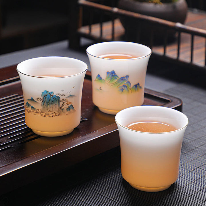 Taza de té de cerámica con diseño de árbol de ríos y montañas de piedras de Buddha Stones , taza de té de Kung Fu de 120ml