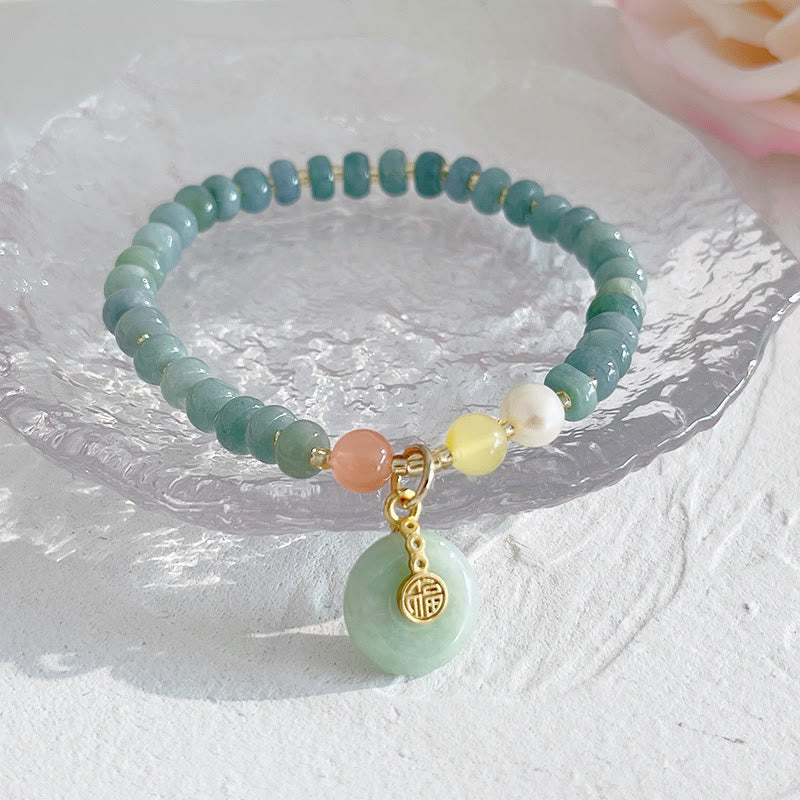 Buddha Stones Natural Hetian Jade perla paz hebilla Fu personaje calabaza bolsa de dinero fresa cuarzo PiXiu pulsera de la suerte