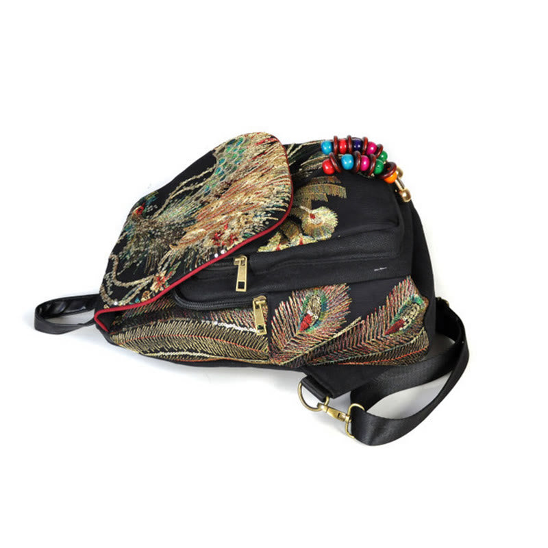 Mochila con borlas de lona con bordado de pavo real - image 14
