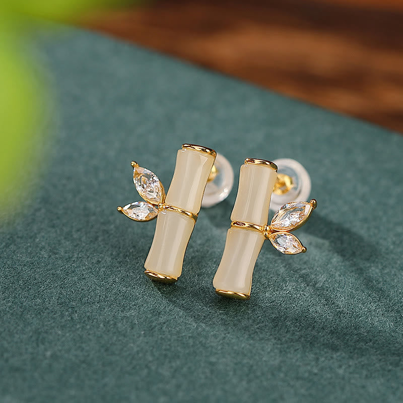 Pendientes de plata de ley 925 con Buddha Stones , jade cian hetiano, jade blanco, ágata roja, patrón de bambú, pendientes de la suerte