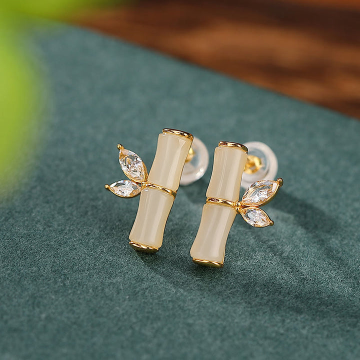 Pendientes de plata de ley 925 con Buddha Stones , jade cian hetiano, jade blanco, ágata roja, patrón de bambú, pendientes de la suerte