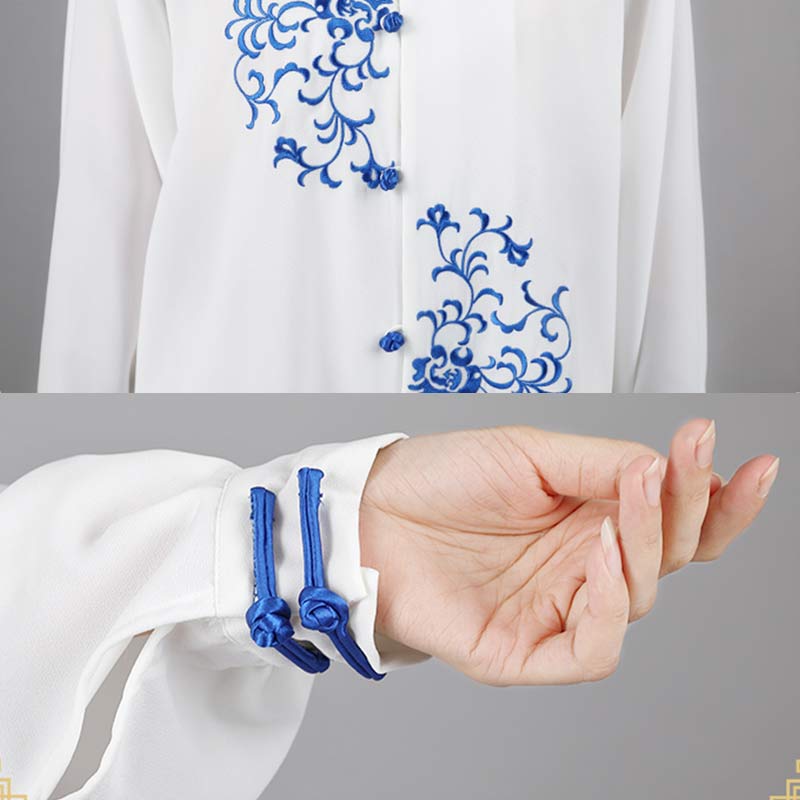 Conjunto de ropa unisex con bordado de flores y Buddha Stones para meditación, oración, espiritualidad, zen, tai chi y qigong.