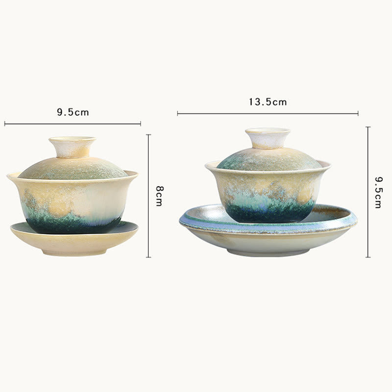 Taza de té y platillo de cerámica de porcelana con diseño de olas del océano, Buddha Stones , Gaiwan Sancai, Kung Fu, con tapa