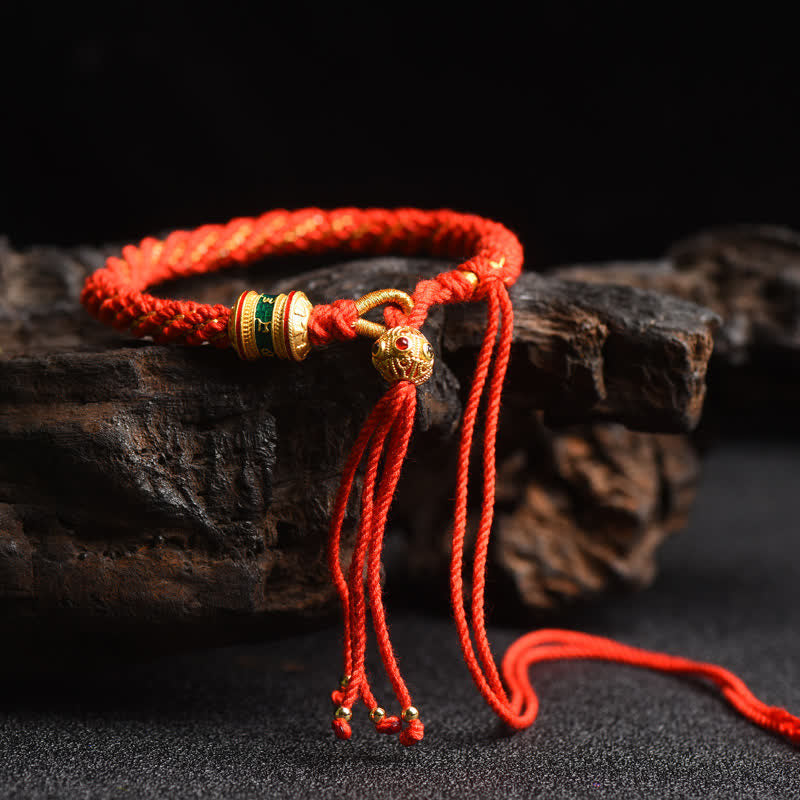 Pulsera de cuerda colorida con cuentas de rueda de oración de la suerte hecha a mano tibetana con Buddha Stones