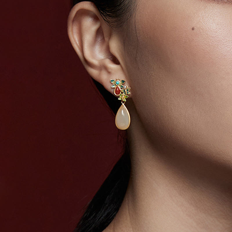 Pendientes colgantes con forma de gota de agua , Buddha Stones , Jade blanco, ágata roja, mariposa, protección