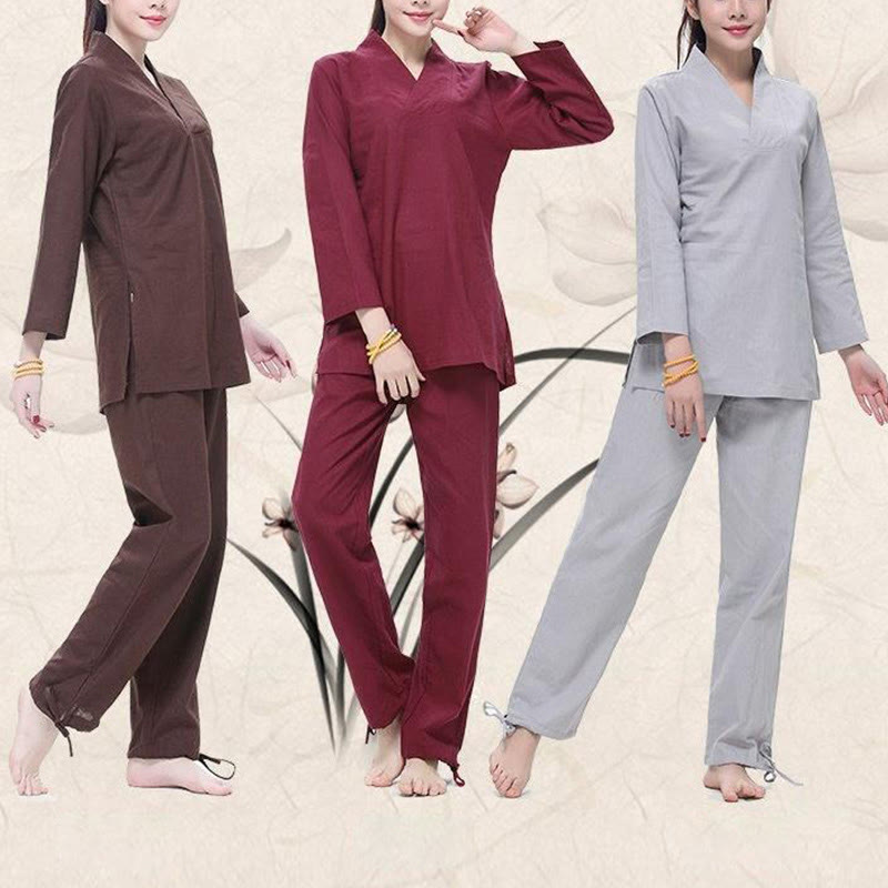 Conjunto de ropa de lino y algodón para mujer, uniforme con diseño de Buddha Stones, práctica Zen, Yoga, meditación, oración, cuello en V - image 15