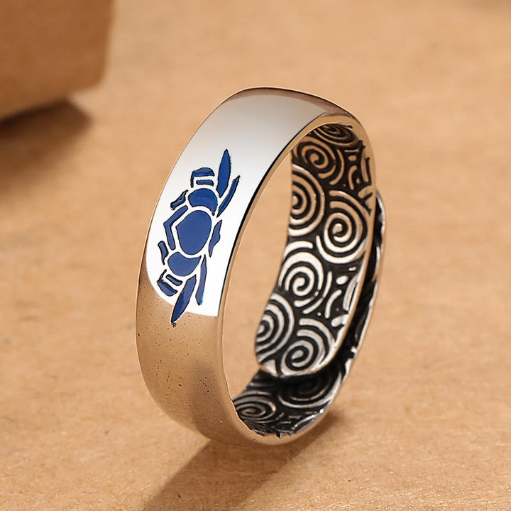 Anillo de iluminación de cobre con nubes auspiciosas de loto azul tibetano con Buddha Stones