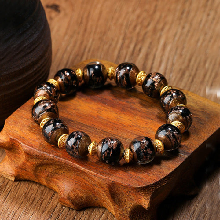 Pulsera de la fortuna con cuentas de cristal Liuli, dije de la familia de la bestia tragadora de oro con Buddha Stones - Negro - Versión simple - 12 mm - image 10