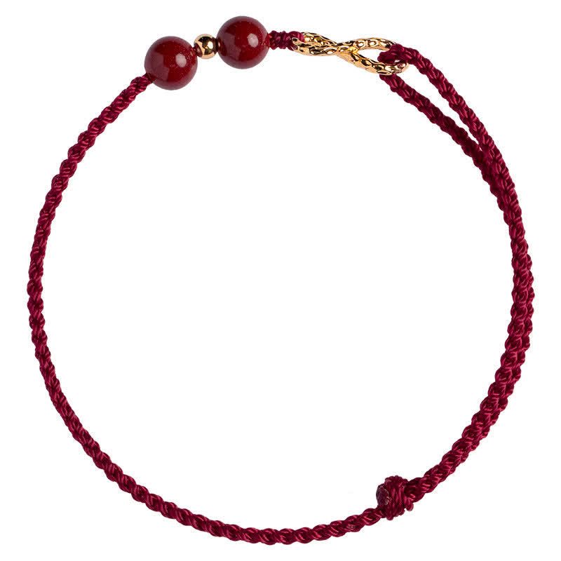 Pulsera tobillera con símbolo del infinito dorado y hilo rojo con bendición de cinabrio y Buddha Stones - image 8