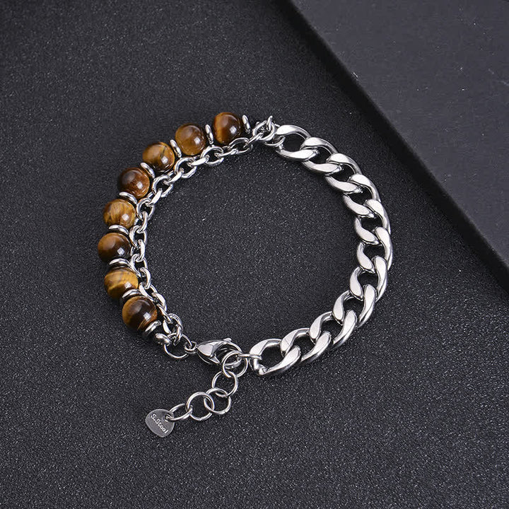 Pulsera resistente con Buddha Stones, ojo de tigre, jaspe Picasso, piedra esmerilada