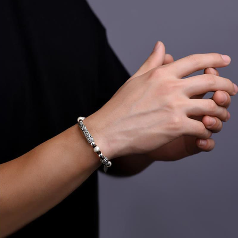 Pulsera de cadena de riqueza de nube auspiciosa de plata de ley 999 de cobre hecha a mano con Buddha Stones del Tíbet - image 2