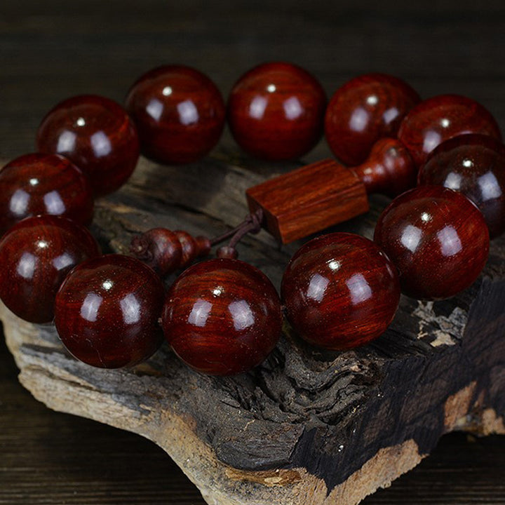 Pulsera de relajación de sándalo rojo de hoja pequeña tibetana con Buddha Stones