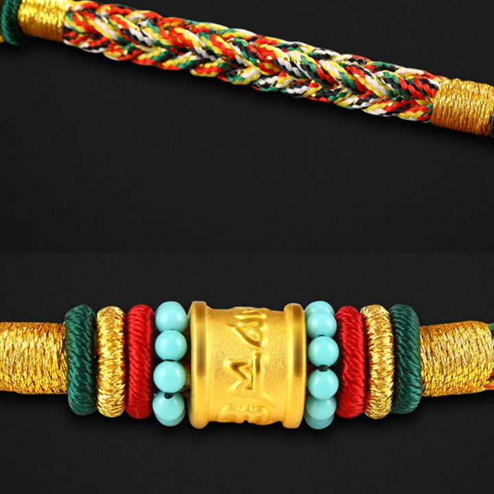 Buddha Stones Tíbet 999 oro Om Mani Padme Hum pulsera de la suerte hecha a mano con ocho hilos y nudo de la paz