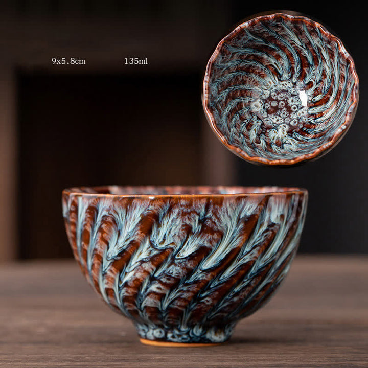 Tazas de té de cerámica con diseño de flor de melocotón y Buddha Stones