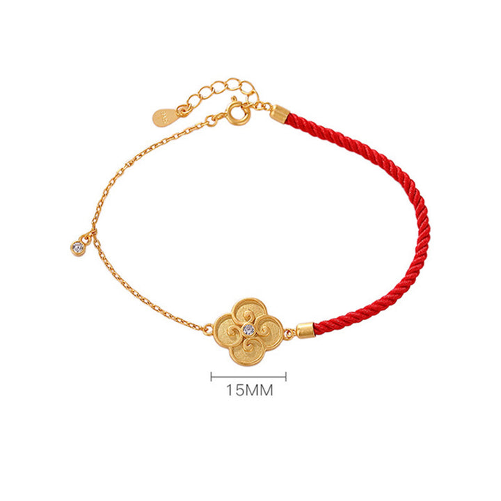 Pulsera de la suerte con circonitas y trébol de cuatro hojas chapada en plata de ley 925 con Buddha Stones - image 5