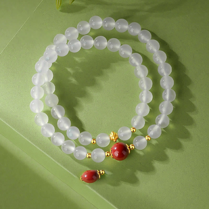 Pulsera de protección doble de cinabrio de ágata blanca natural de plata de ley 925 con Buddha Stones