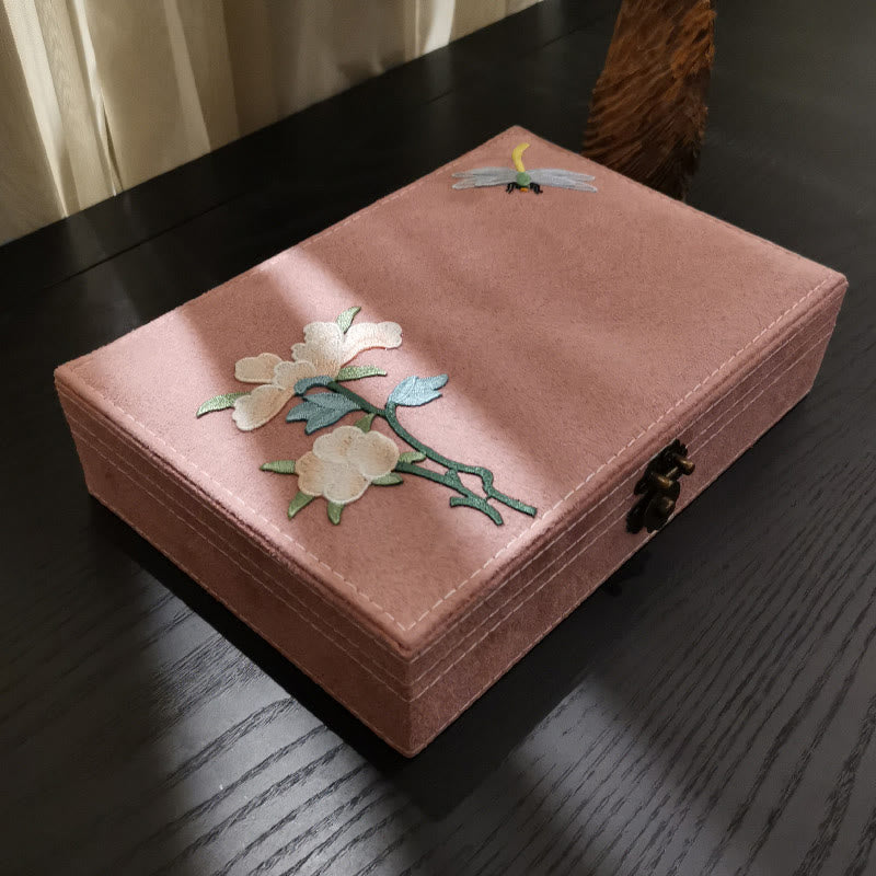 Caja organizadora de joyería con Buddha Stones , flores y libélula, caja de almacenamiento de joyería de una sola capa, caja de franela