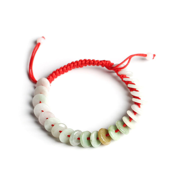 Pulsera de protección de hilo rojo de la suerte de jade redondo natural con Buddha Stones