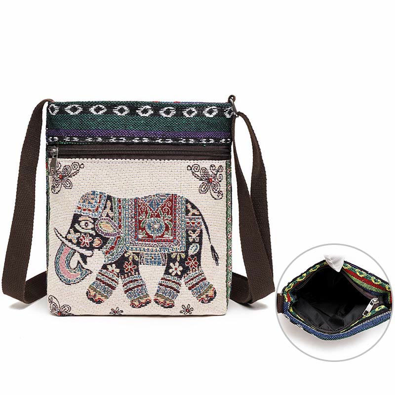 Bolso bandolera de lona bordado con mariposa de elefante, bolso bandolera