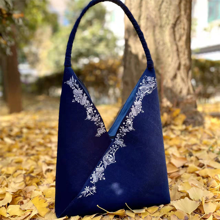 Conjunto de bolso de hombro de lona con patrón de bordado hecho a mano con Buddha Stones