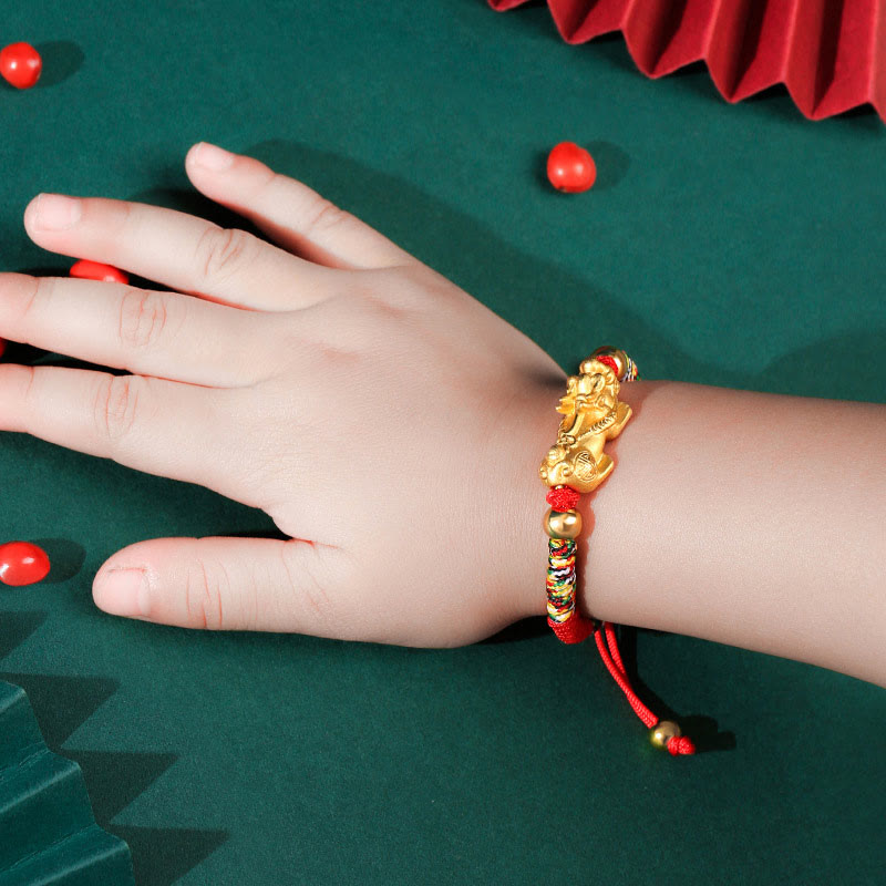 Pulsera de plata de ley 999 con Buddha Stones PiXiu Wealth King Kong con nudo trenzado para niños - image 2