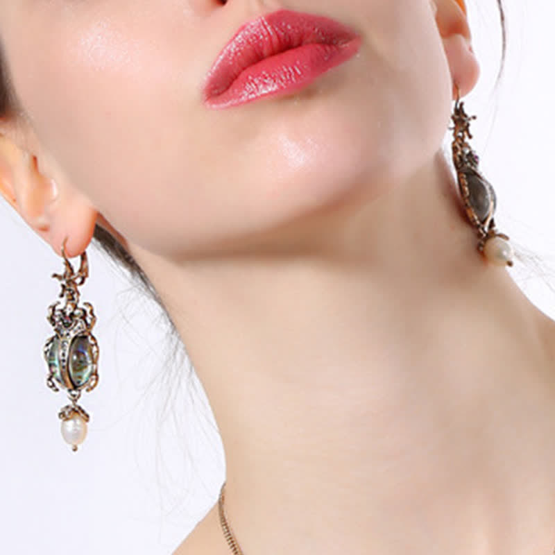 Pendientes colgantes con forma de calavera y escarabajo, estilo vintage, con perlas de cristal y escarabajo