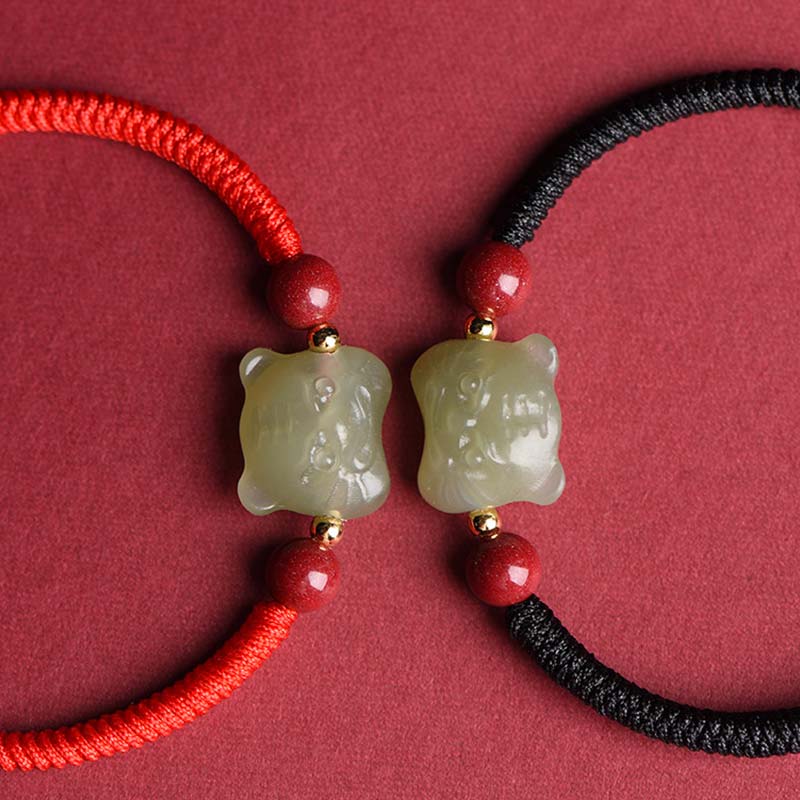 Pulsera de hilo de tigre de la suerte con cinabrio de jade y Buddha Stones