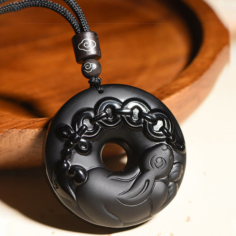 Collar con colgante de fuerza con hebilla de paz, obsidiana negra Natural del zodíaco chino , Buddha Stones - image 4