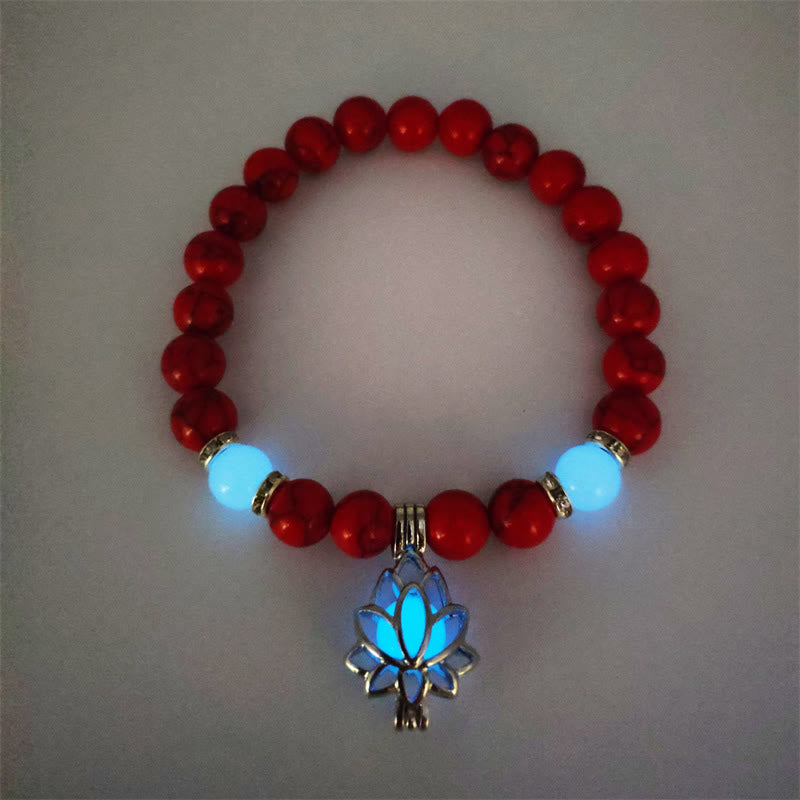 Pulsera de protección de loto con cuentas luminosas de piedra brillante turquesa tibetana de Buddha Stones
