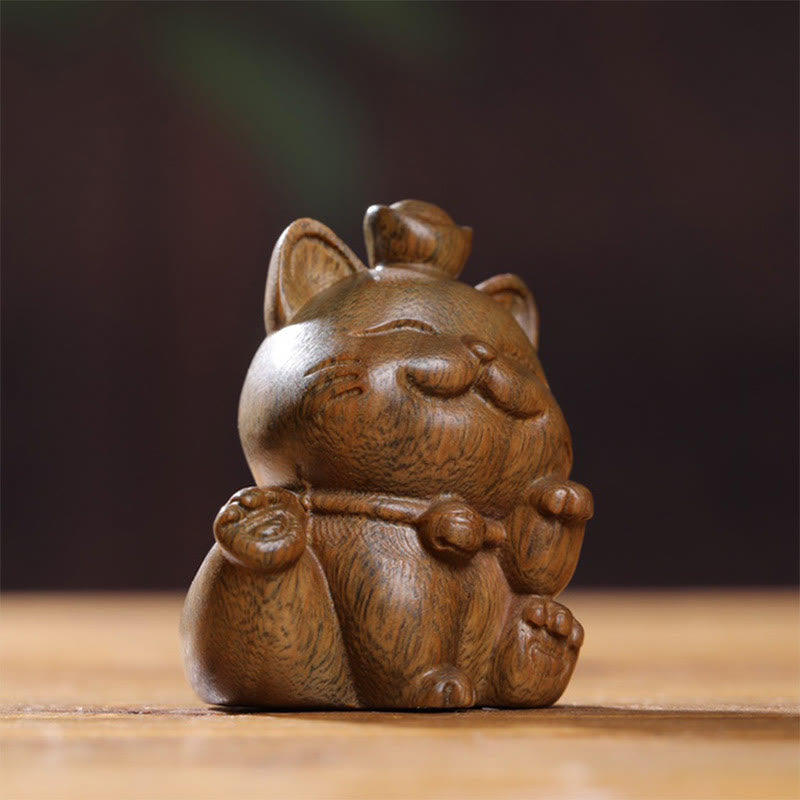 Buddha Stones Mini lingote de sándalo verde gato de la suerte tallado decoraciones de escritorio de paz - image 6