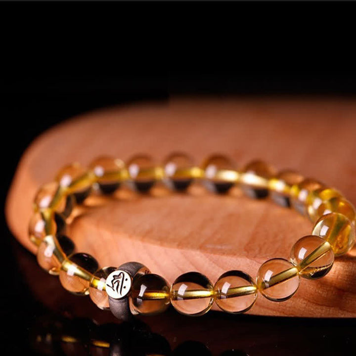 Pulsera de protección de citrino de Buda natal del zodíaco chino de plata de ley 925