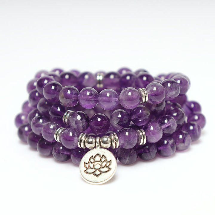 Pulsera Mala de Purificación de Amatista Natural con Buddha Stones