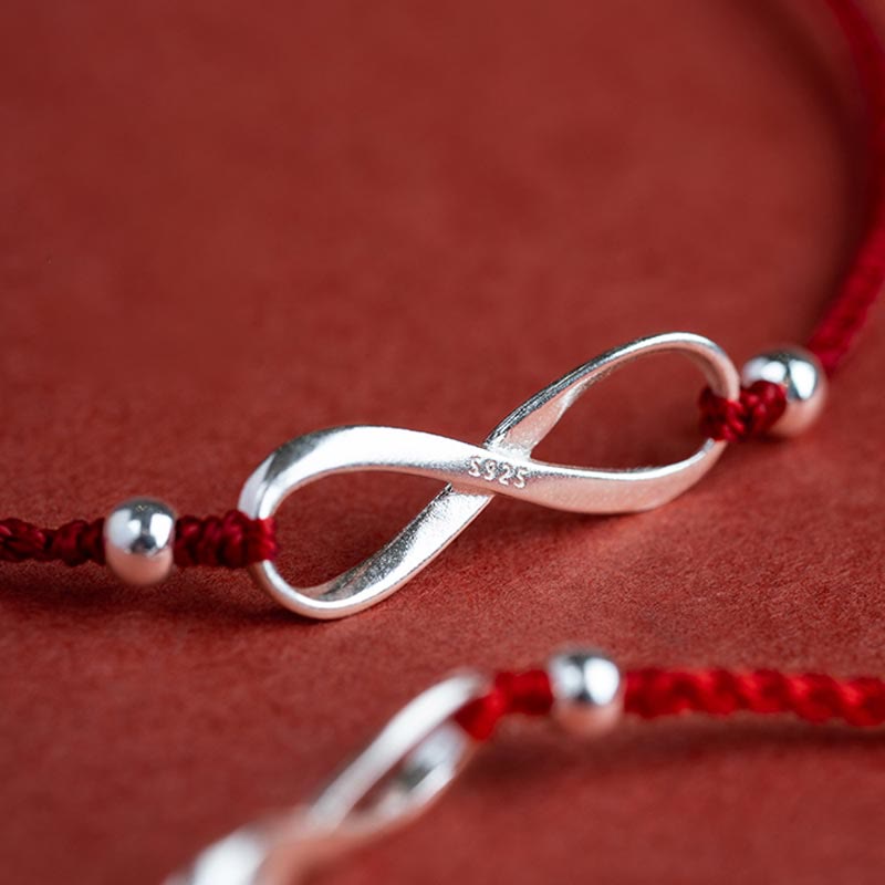 Pulsera tobillera de hilo rojo de la suerte con nudo infinito de plata de ley 925 con Buddha Stones