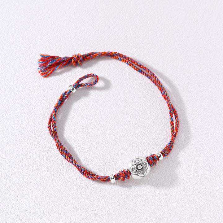 Pulsera Trenzada Multicolor De La Suerte Caqui De Plata De Ley 999 Con Buddha Stones