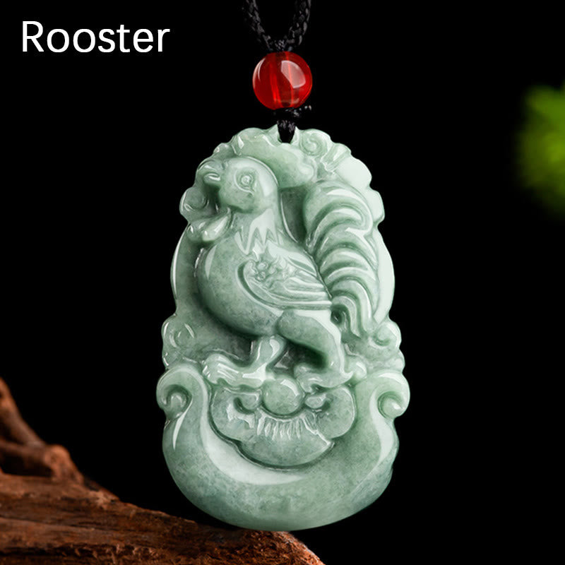 Buddha Stones Jade verde natural 12 Zodíaco chino Suerte Prosperidad Collar Colgante