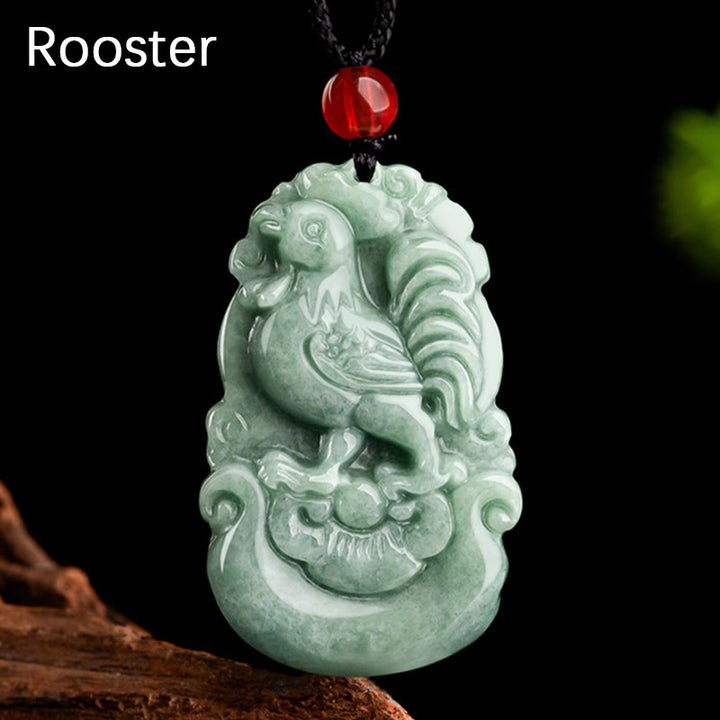 Buddha Stones Jade verde natural 12 Zodíaco chino Suerte Prosperidad Collar Colgante