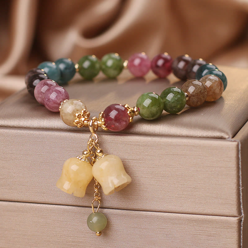 Pulsera de amor con cuentas de flores de turmalina colorida natural con Buddha Stones