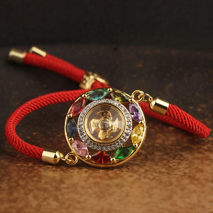 Buddha Stones colorido circón cobre riqueza suerte rotación pulsera collar colgante