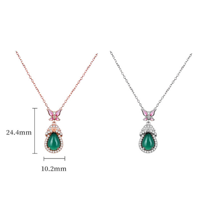 Colgante de plata de ley 925 con circonita y mariposa de Calcedonia Verde
