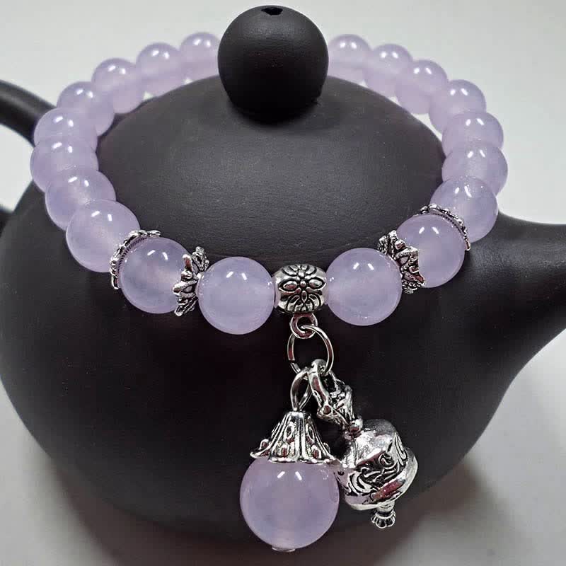 Pulsera con dije de campana con cuentas de energía de piedra de calcedonia de cristal vintage