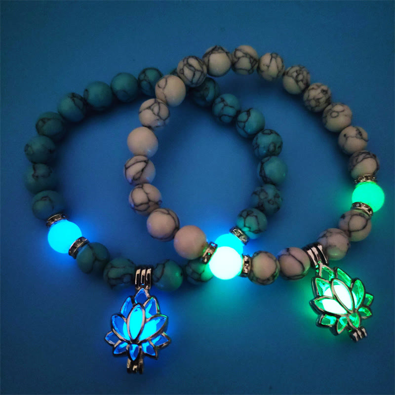 Pulsera de protección de loto con cuentas luminosas de piedra brillante turquesa tibetana de Buddha Stones