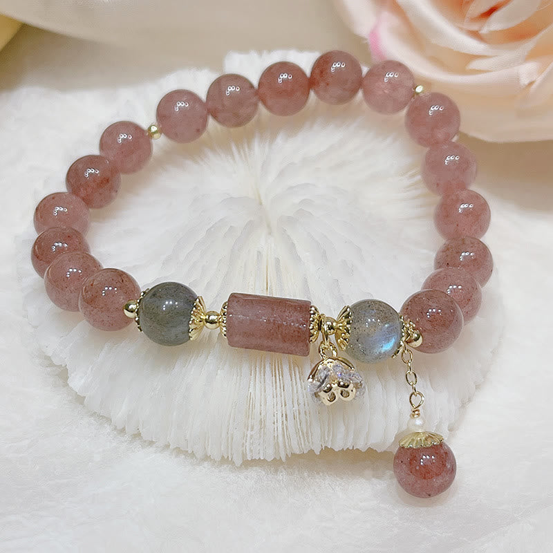 Pulsera de amor con piedra lunar de cuarzo fresa natural de Buddha Stones