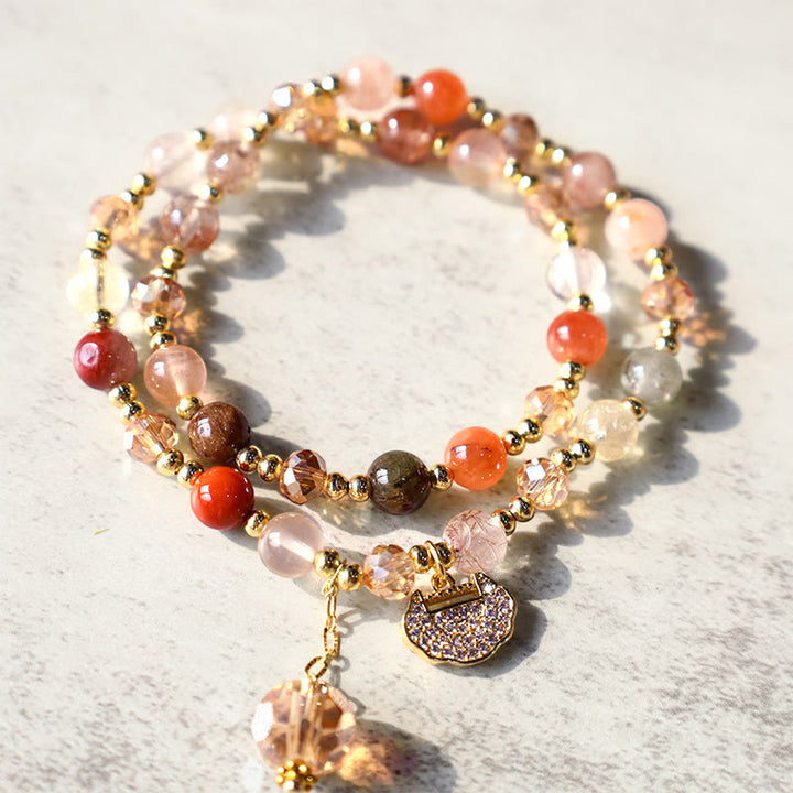 Pulsera colorida de cuentas de crecimiento espiritual de doble envoltura de cuarzo rutilado
