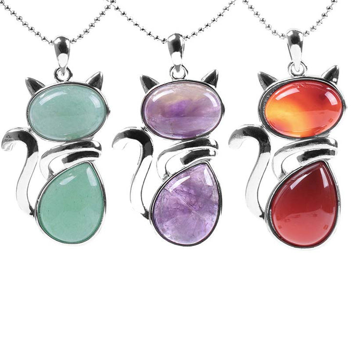 Colgante de collar de protección de cristal natural con patrón de gato de Buddha Stones - image 1